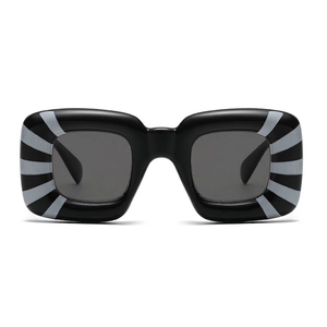 Fashionable square chunky sunglasses with unique black and grey ray patterned frame