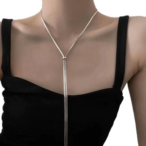 Verstellbare silberne Titanstahl-Schlangenkette mit Y-Anhänger für Damen Halskette