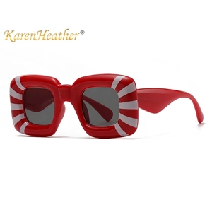KarenHeather square oversized sunglasses with red frames and white stripe patterns