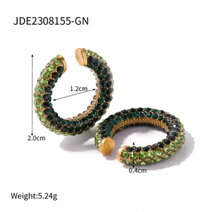 18K gold plated C-shape earrings inlaid with vibrant green cubic zirconia stones