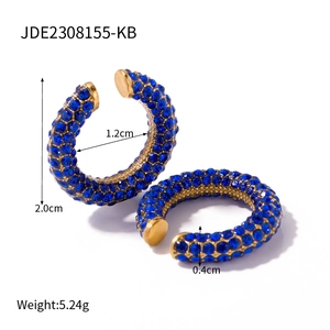18K gold plated C-hoop earrings featuring dense blue cubic zirconia pave inlays