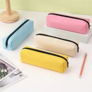 Large Capacity Pencil Case Oxford Cloth Solid Color Zipper Stationery Bag School Office Minimalist Storage Organizer