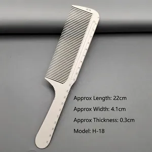 Detail view of professional grey hair comb with integrated measuring scale and H-18 model
