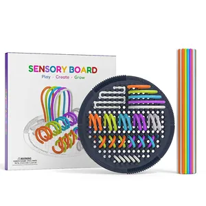 Educational sensory activity board with colorful silicone ropes and product packaging box