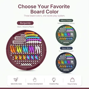 Silicone sensory activity board fidget toy in burgundy, moss green and navy blue colors