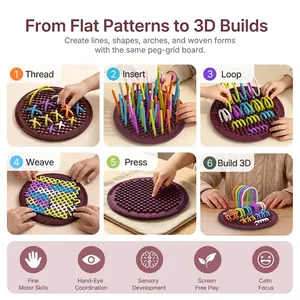 Sensory activity board toy with silicone peg-grid and colorful flexible strings for kids