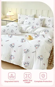 Detail of disposable bedding set with cute rabbit prints and skin-friendly fabric texture