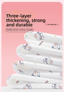 Detail showing 3-layer thickened disposable bedding with cute rabbit patterns and soft texture