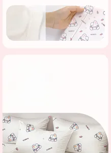 Detail of disposable bedding with rabbit print, vacuum sealed for portable travel use