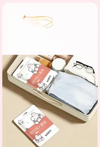 Detail view of portable disposable double bedding set in compact vacuum packaging