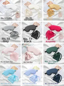 Faux silk eye mask and drawstring pouch set in 12 colors with glossy texture