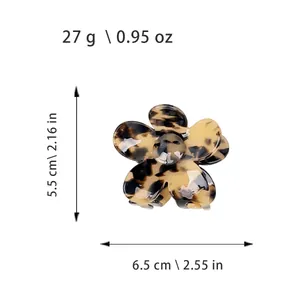 Elegant floral acetate hair claw clip with tortoiseshell pattern and dimensions showing