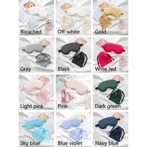 Luxury satin silk sleep eye mask and pouch travel gift set available in twelve colors