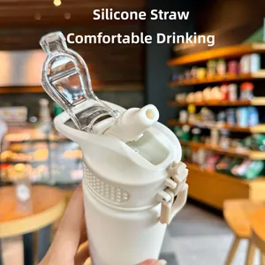Detail of white sports bottle featuring a food-grade silicone nozzle and secure locking lid