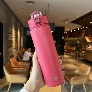 Detail of rose pink vacuum insulated bottle with leak-proof lid and TYESO logo