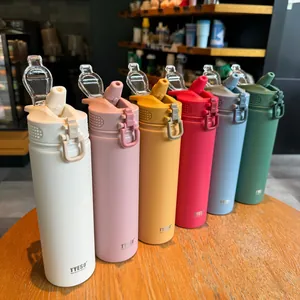 Portable TYESO vacuum insulated stainless steel water bottles with straw in 6 colors