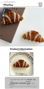 Detailed size specifications for croissant-shaped acetate hair claw clip with rhinestones
