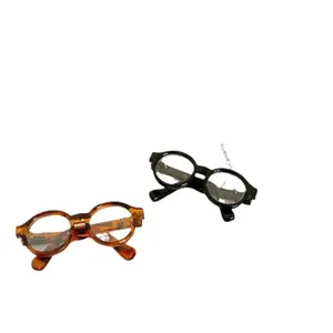 Mini round frame glasses necklace accessory in black and tortoise shell for women