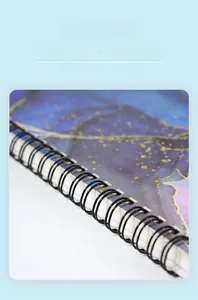 Detail of sturdy black metal double coil binding on an A5 starry sky notebook
