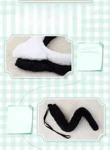 Detail of furry cat ears and flexible faux fur tail with adjustable wire skeleton