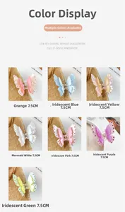 Detail view of 7.5cm iridescent acrylic butterfly hair clips in multiple vibrant colors