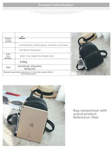 Detailed size specifications for the mini black PU leather backpack with 18x9x24cm dimensions