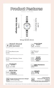 Detail view of JW HJ-8255 minimalist quartz watch showing 23.1mm dial and silver metal band