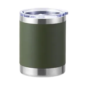 Olive green matte stainless steel 12oz vacuum mug with handle and clear lid