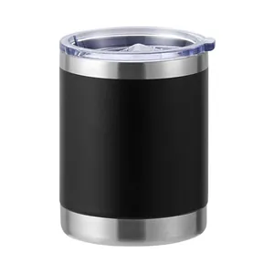 Matte black stainless steel 12oz travel mug with handle and clear lid for cars
