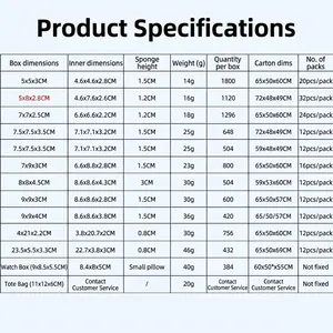 Comprehensive size chart for black kraft jewelry packaging boxes with various dimensions