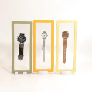 PE film suspension jewelry display frames in green, orange, and yellow with base stands