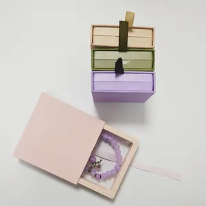 Pastel PE film suspension gift boxes for jewelry in pink purple green and beige