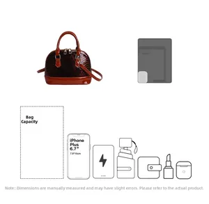 Detail showing shell handbag capacity for smartphone, umbrella, and essentials