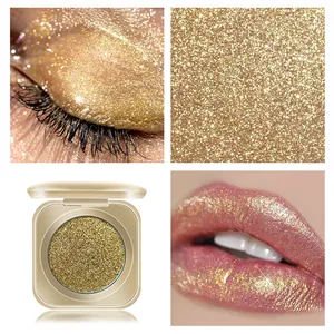 Detailansicht des goldenen Glitzer-Lidschattens für Augen und Lippen mit Funkeln