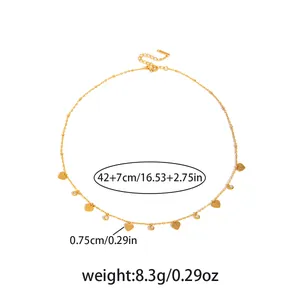 Detailed size specifications for heart pendant necklace with dimensions 42+7cm and 8.3g weight