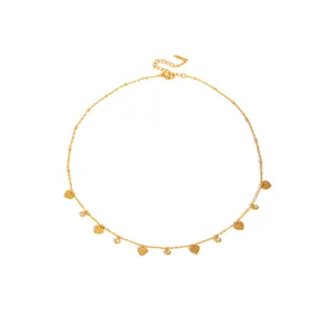 Gold geometric stainless steel necklace with heart pendants and crystal circles