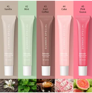 Five flavors of moisturizing lip balm butter including vanilla, mint and coffee options