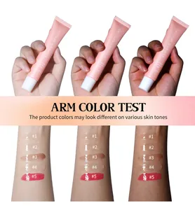 Lip balm butter arm color test on three skin tones showing five vibrant hydrating shades
