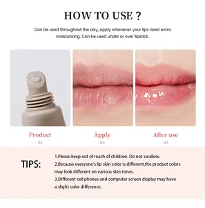 Detailed view of the angled applicator tip and glossy gel texture of the hydrating lip balm