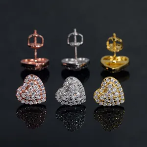 Boucles d'oreilles cœur en argent 925 avec moissanite VVS disponibles en trois tons de métal