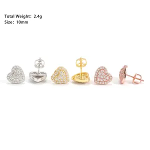 Boucles d'oreilles cœur en argent 925 avec moissanite en finitions argent or et rose