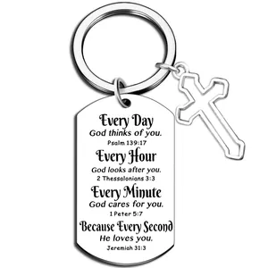Stainless Steel Military Dog Tag Keychain With Cross Pendant Bible Verse Jeremiah 29-11 Religious Gift For Men Women