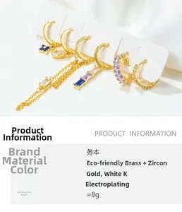 Detailed specs of gold tassel earrings set made of eco-friendly brass and cubic zirconia