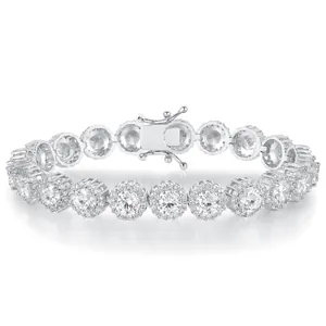 Elegant 5mm silver tennis bracelet with round halo crystals and secure safety clasp