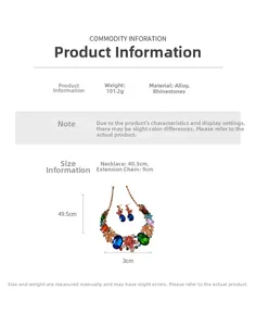 Detailed size chart for colorful crystal floral tassel necklace and earring jewelry set