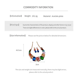 Detailed size specifications for colorful floral crystal fringe necklace set with 101.2g weight