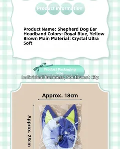Detailed size specifications for plush blue and brown puppy ear headband accessory