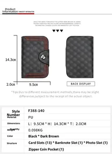 Tabla de dimensiones para la billetera de cuero PU MenBense con trece ranuras para tarjetas