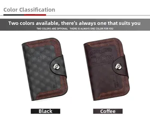 Cartera de hombre en negro y café oscuro con textura de diamantes y cierre de botón a presión