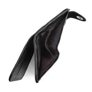 Cartera vertical de cuero negro para hombre con múltiples ranuras y bolsillo de cremallera